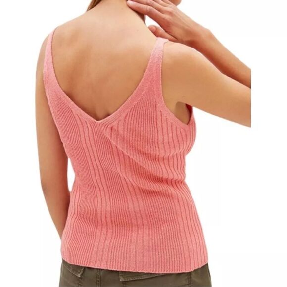 ANTHROPOLOGIE Knit Sleeveless Pullover V-neck Top Coral Pink Women’s Size Medium - Picture 4 of 11